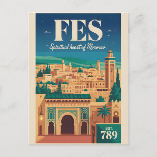 Carte Postale Impression d'art de l'affiche de voyage rétro Fès