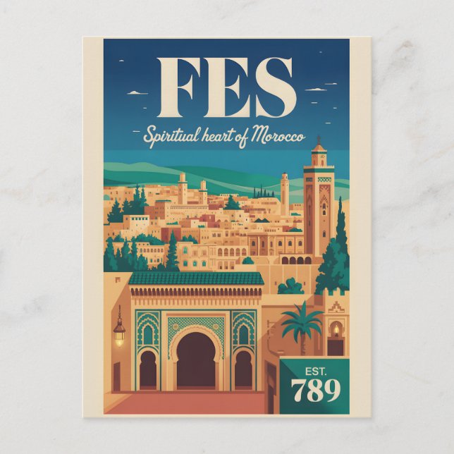 Carte Postale Impression d'art de l'affiche de voyage rétro Fès  (Devant)