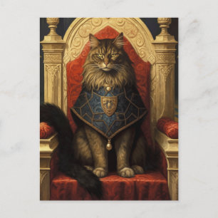 Carte Postale Impression d'art du trône de chat Maine Coon noble