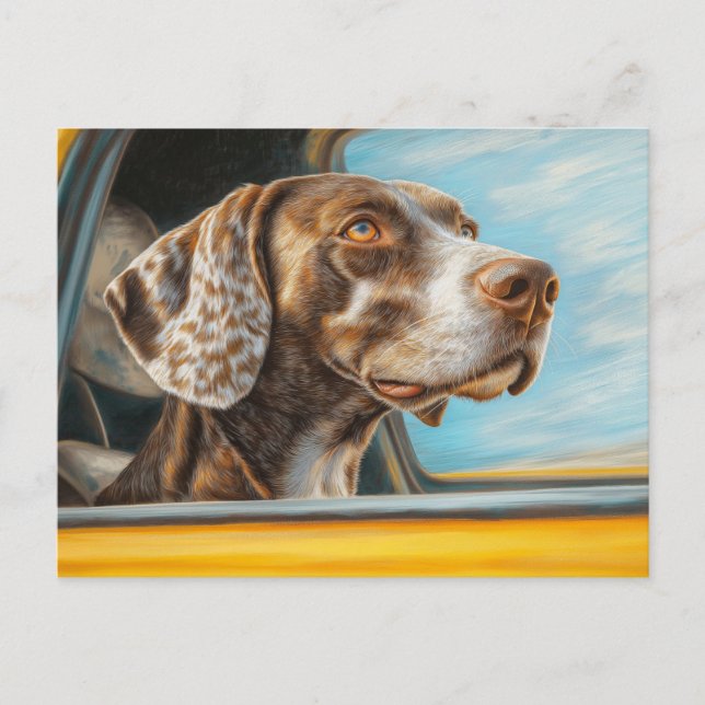 Carte Postale Impression d'art d'un chien tacheté en aventure en (Devant)