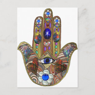 Carte Postale Impression d'art opale cœurs Hamsa Judaica
