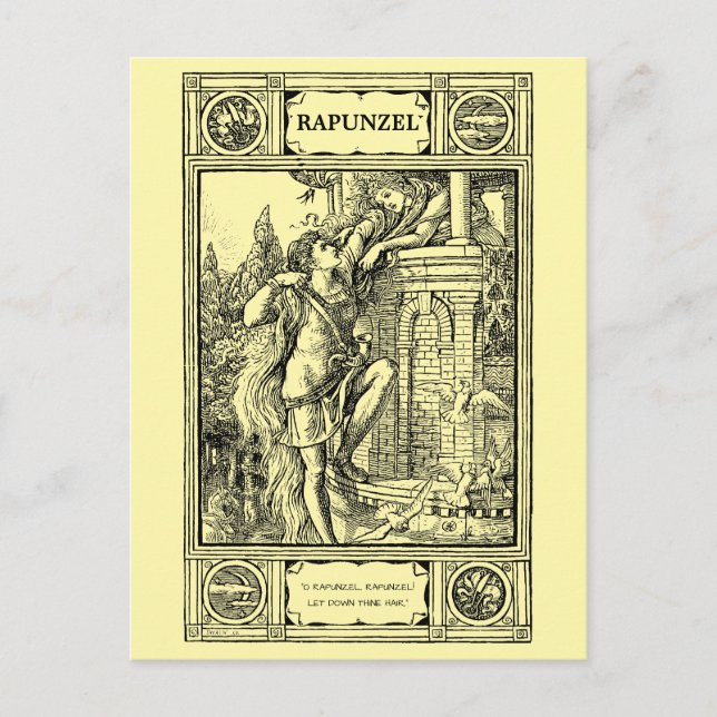 Carte Postale Impression de conte de fées victorien de Raiponce  (Devant)