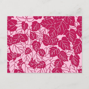 Carte Postale Impression de feuille japonaise, fuchsia et rose c