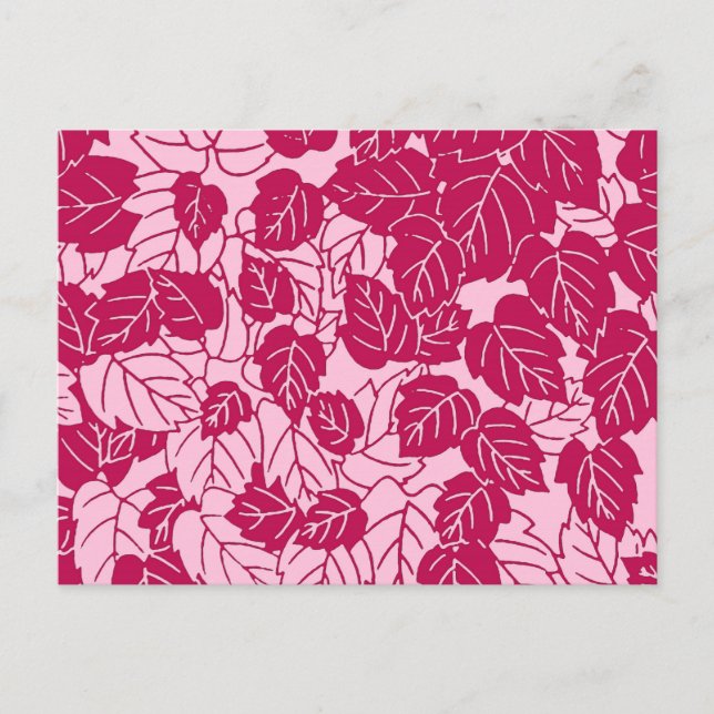 Carte Postale Impression de feuille japonaise, fuchsia et rose c (Devant)