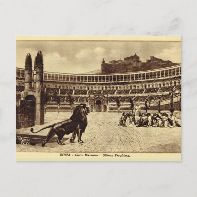 Carte Postale Impression de l'artiste rom, Lions et chrétiens (Devant)