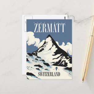 Carte Postale Impression de ski à Zermatt en Suisse