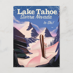 Carte Postale Impression de ski vintage du lac Tahoe sierra neva