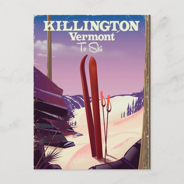 Carte Postale Impression de voyage à ski à Killington, Vermont. (Devant)