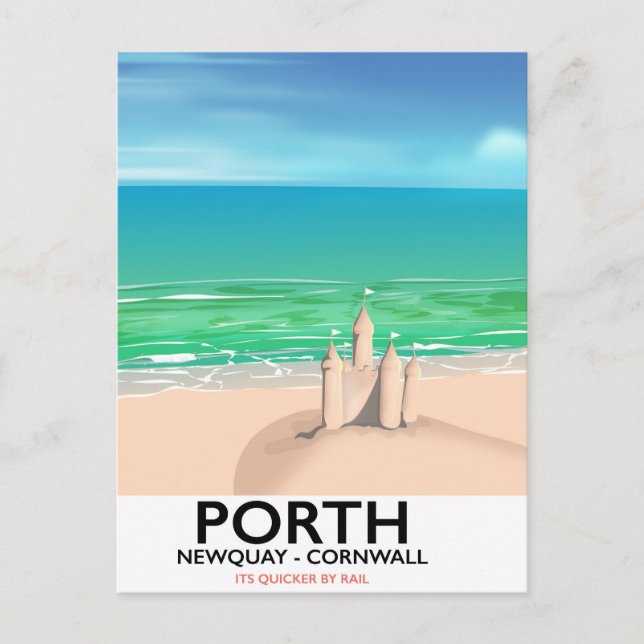 Carte Postale Impression de voyage de château de sable de Porth  (Devant)