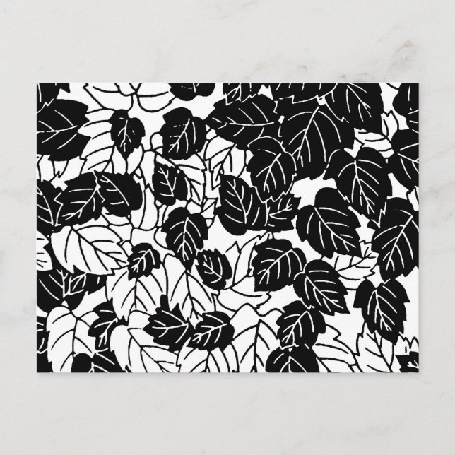 Carte Postale Impression feuille japonaise, noir et blanc (Devant)