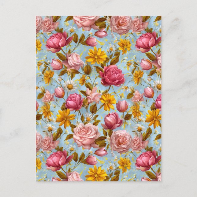 Carte Postale Impression florale de style antique (Devant)