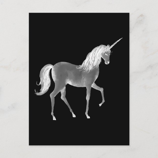 Carte Postale Impression noir et blanc Unicorne (Devant)