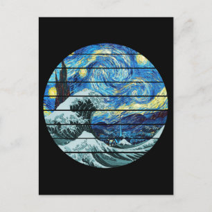 CARTE POSTALE IMPRESSIONISME NUIT ÉTOILÉE VAGUE DE KANAGAWA ART