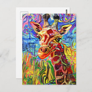 Carte Postale Impressionniste Jungle Giraffe Portrait Peinture