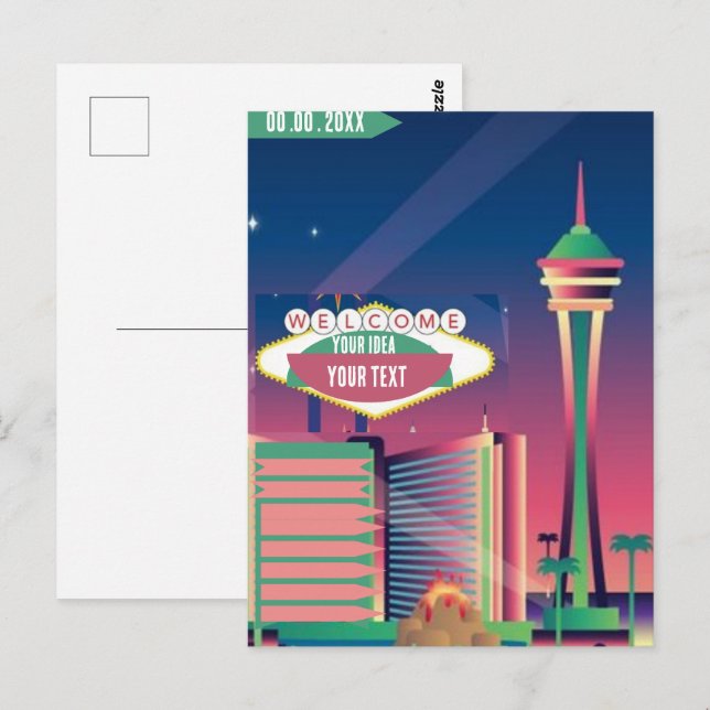 Carte Postale Imprimable de l'horizon de Las Vegas, Ligne de la  (Devant / Derrière)