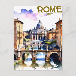 Carte Postale Imprimable Rome Italie Colisée Voyage Art Vintage