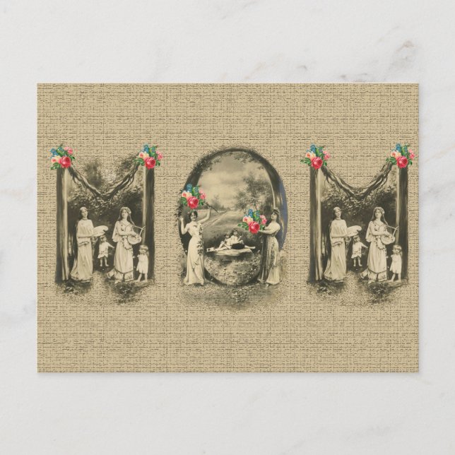 Carte Postale Imprimante vintage 'MOM' mère et enfants (Devant)