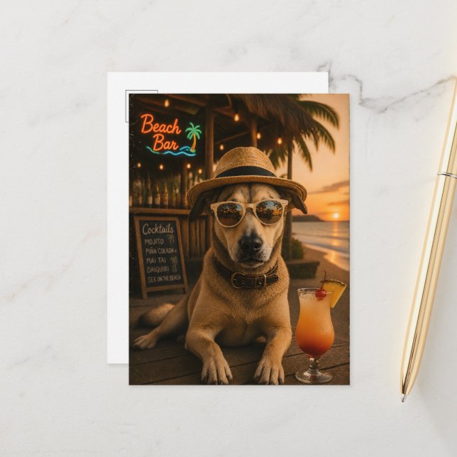 Carte Postale Imprimé d'art mural de chien de plage drôle (Devant/Arrière en situation)