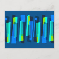 Carte postale imprimée abstraite bleu et vert rétr