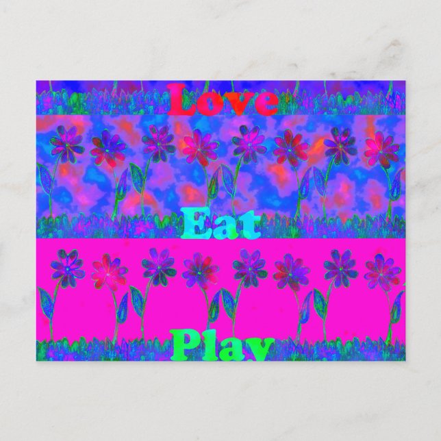 Carte Postale Imprimer Art Motivational Vibrant "Eat Love & Play (Devant)