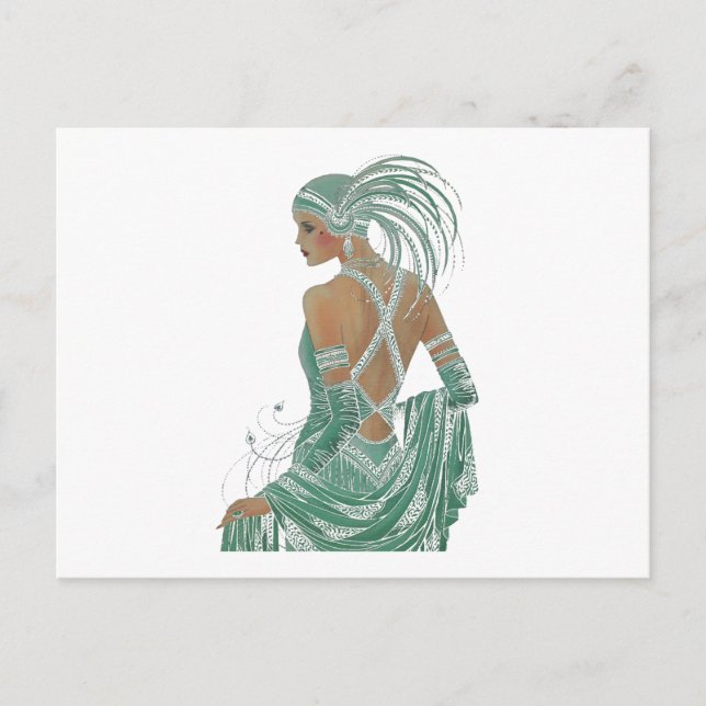 Carte Postale Imprimer vintage Ladies Gogo Green Art (Devant)