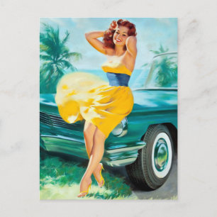 Carte Postale In Yellow Dress Pin Up