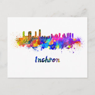 Carte Postale Incheon skyline in watercolor