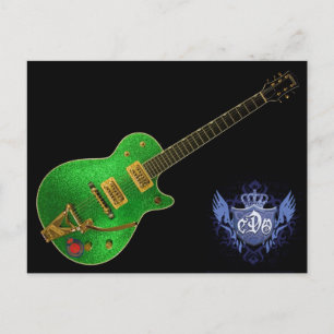 Carte postale inclinée de guitare verte CDO