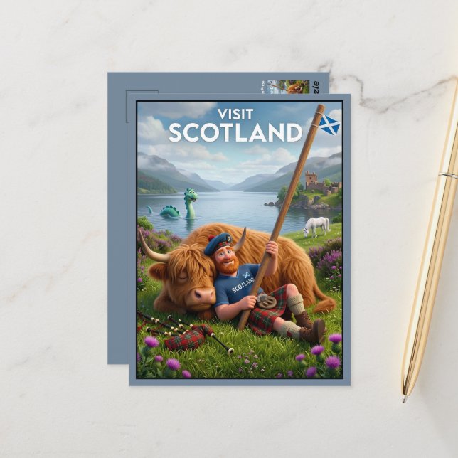 Carte Postale Incroyable Visit Scotland 3D Nessie, Licorne (Devant/Arrière en situation)