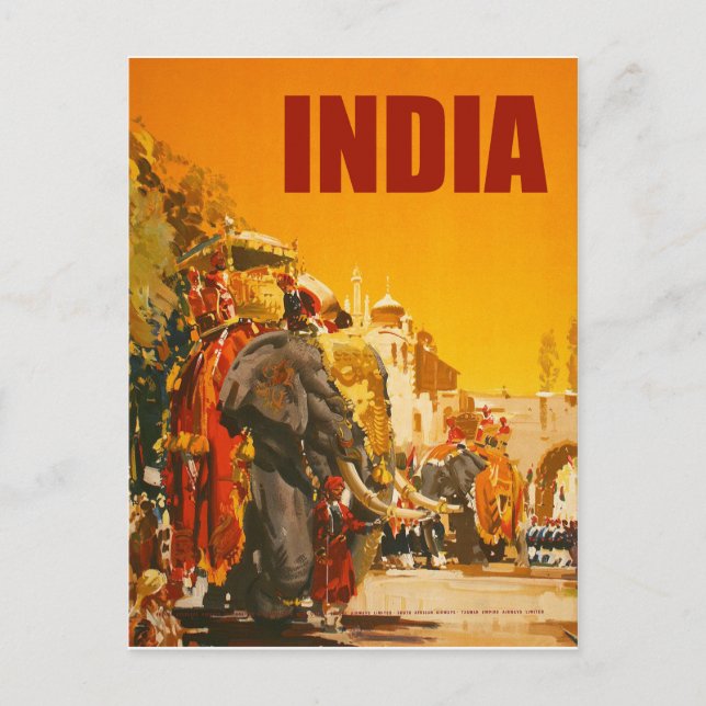 Carte Postale Inde, défilé de la ville des éléphants indiens (Devant)