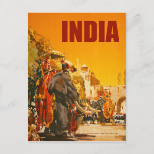 Carte Postale Inde, défilé des éléphants indiens