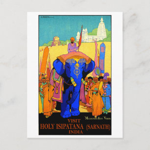 Carte Postale Inde, saint Isipatana, éléphant bleu, vintage