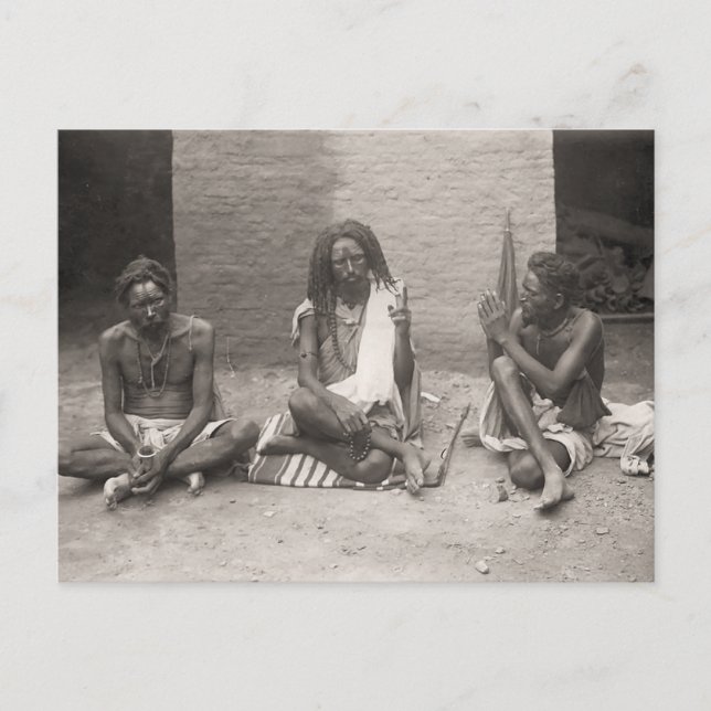 Carte Postale Inde vintage, Sadhus, hommes saints indiens (Devant)