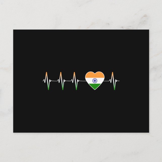 Carte Postale Indian Heartbeat I Love India Flag Heart Country (Devant)