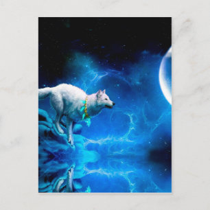 Carte Postale Indian wolf and the full moon
