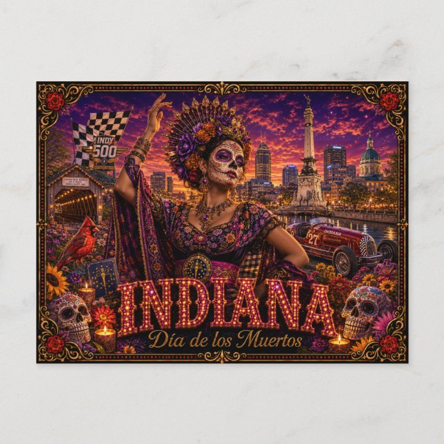 Carte Postale Indiana Día de los Muertos Rétro (Devant)