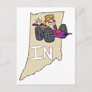 Carte Postale Indiana IN Map avec humoristique voiture Indy Race