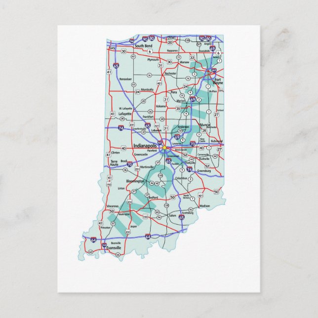 Carte postale Indiana Interstate Map (Devant)