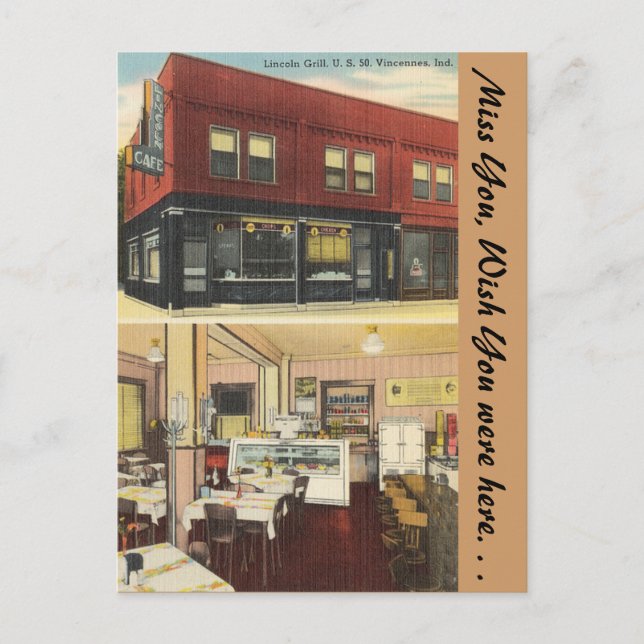 Carte Postale Indiana, Lincoln Grill, Vincennes (Devant)