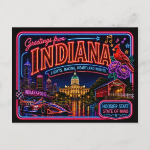 Carte Postale Indiana Neon État Rétro Vintage