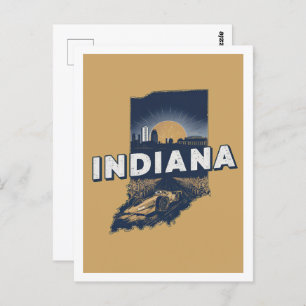 Carte Postale Indiana Retro Travel Design Iconic États-Unis