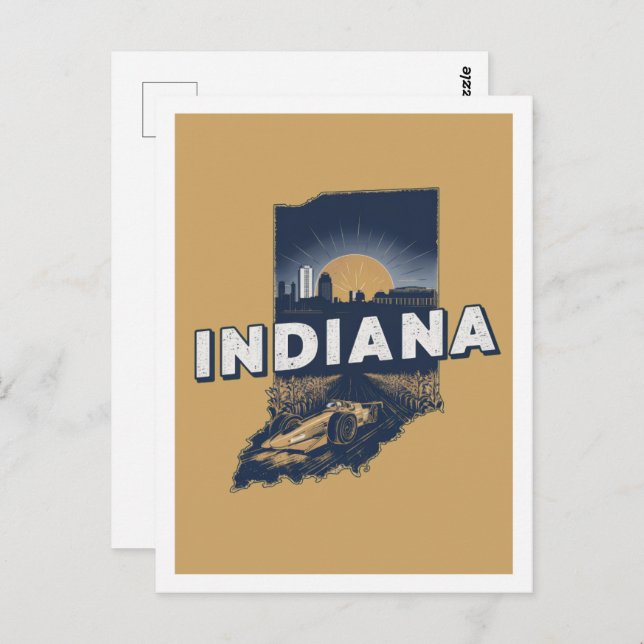 Carte Postale Indiana Retro Travel Design Iconic États-Unis (Devant / Derrière)