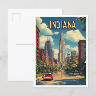 Carte Postale Indiana USA Art Vintage Illustration Voyage