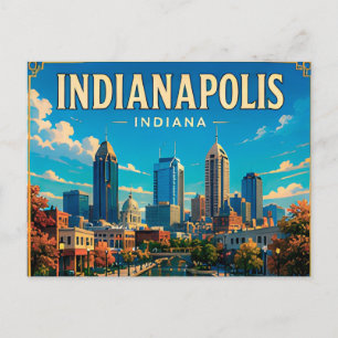 Carte Postale 🏁 Indianapolis Indiana Canal et ligne d'horizon
