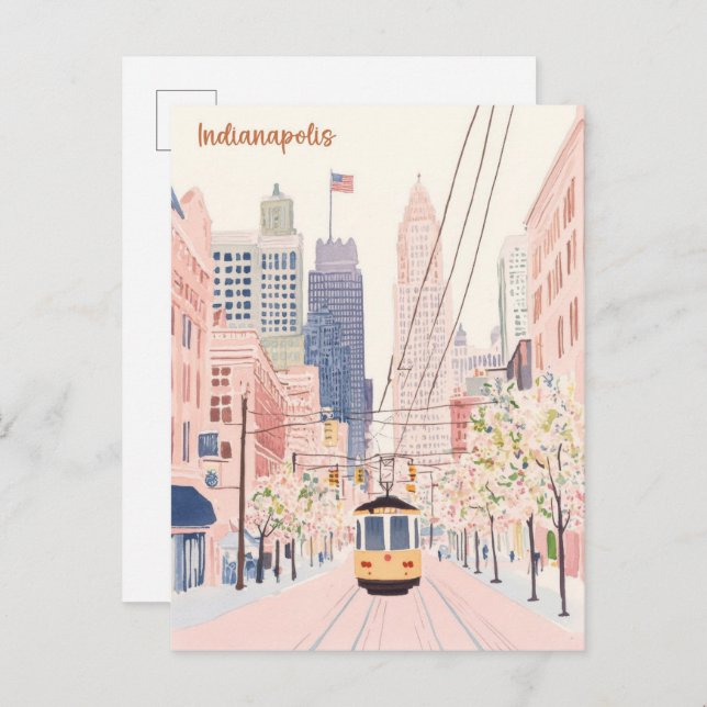 Carte Postale Indianapolis Indiana Gouache Illustration Voyage (Devant / Derrière)