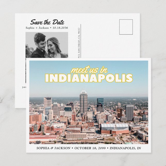 Carte Postale Indianapolis Save the Date Retro Wedding Postcard (Devant / Derrière)