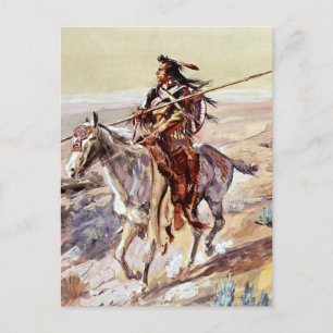 Carte Postale « Indien avec lance » Cowboy Art par Charles Russe