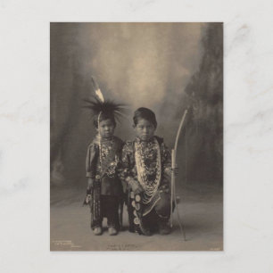 Carte Postale indien vintage : Deux petits braves, Sac & Fox -