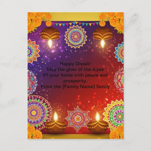 Carte postale indienne élégante Diwali Rangoli (Devant)