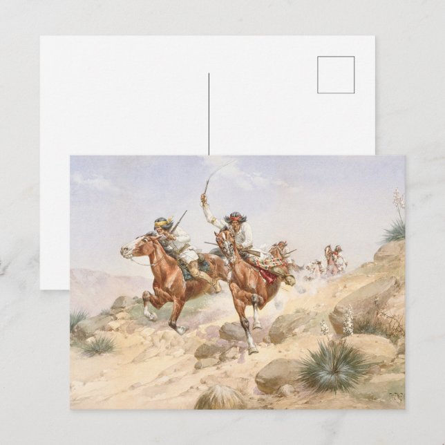 Carte Postale Indiens Herman W Hansen Apache à cheval (Devant / Derrière)